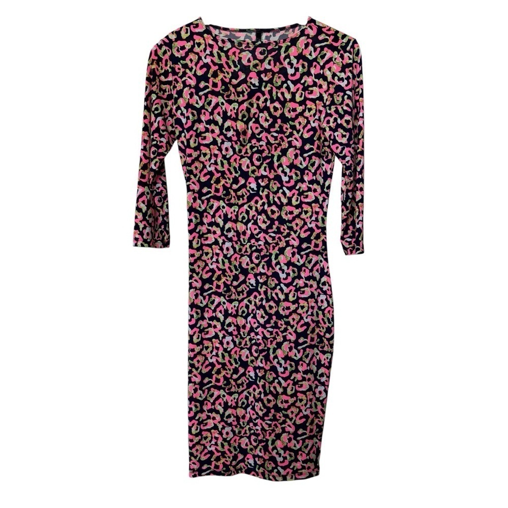 GoodTime USA Women's Navy Pink Leopard Print Knee Length Dress M Party/Cocktail